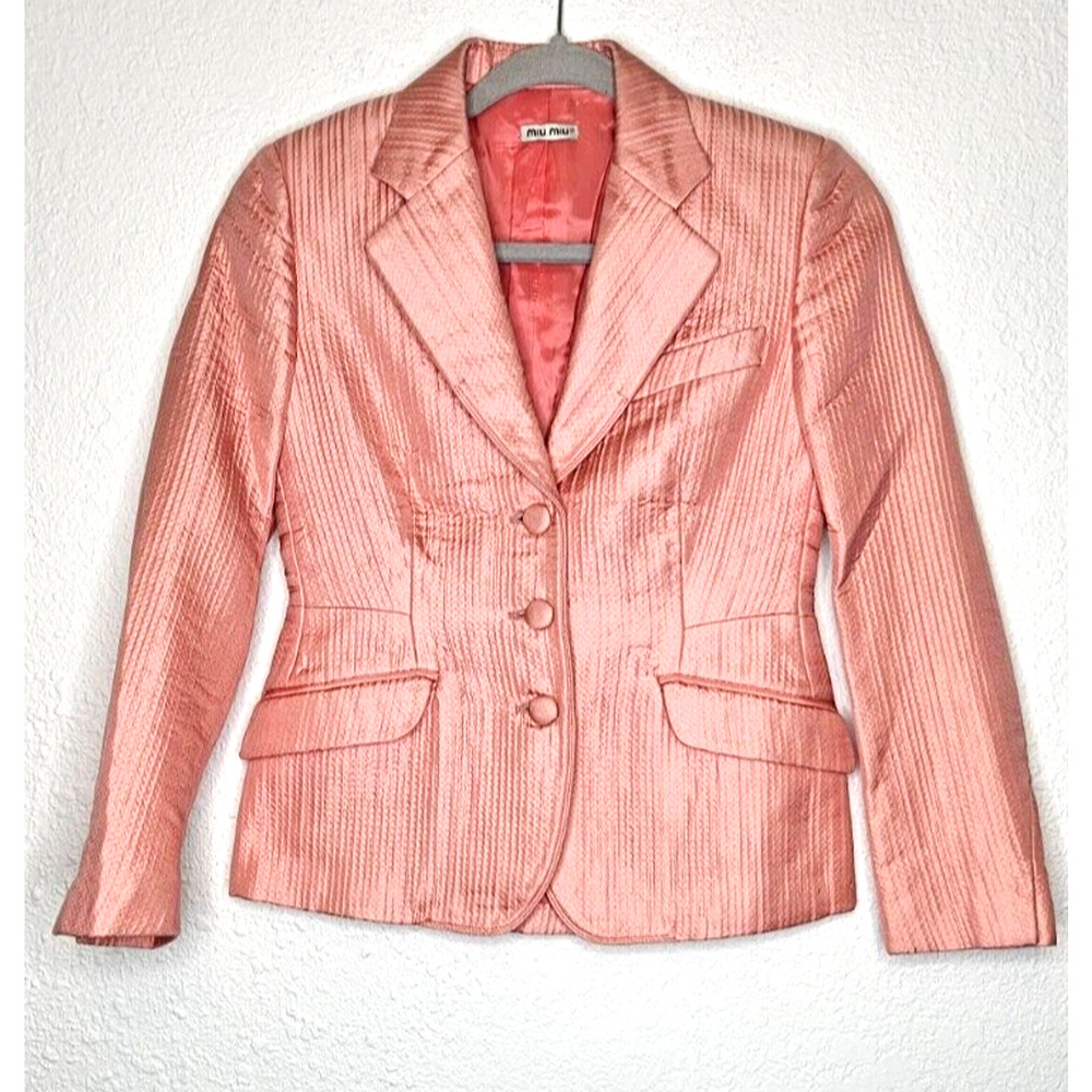 Miu Miu Pink Textured Three-Button Blazer